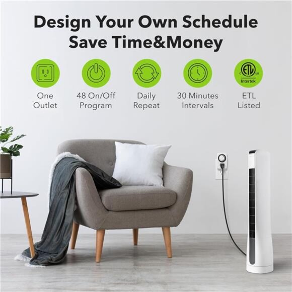 60/U47 Indoor Mini 24-Hour Mechanical Outlet Timer, 3-Prong, 2-Pack - Picture 6 of 7